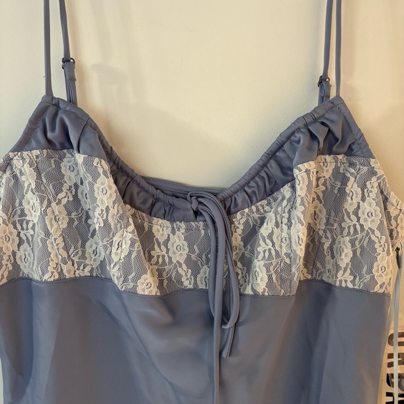 brand new! urban outfitters periwinkle & white lace bow silk satin slip dress🤍 - Picture 2 of 8